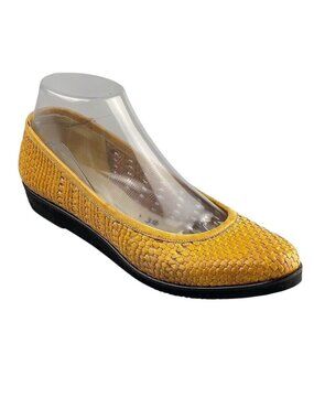 Rangoni Ione Yellow Leather Woven Flats Made In Italy Size 38